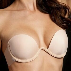 Maidenform Nude Pushup Combo Wing Strapless Bra with Clear Back Size 6 NEW